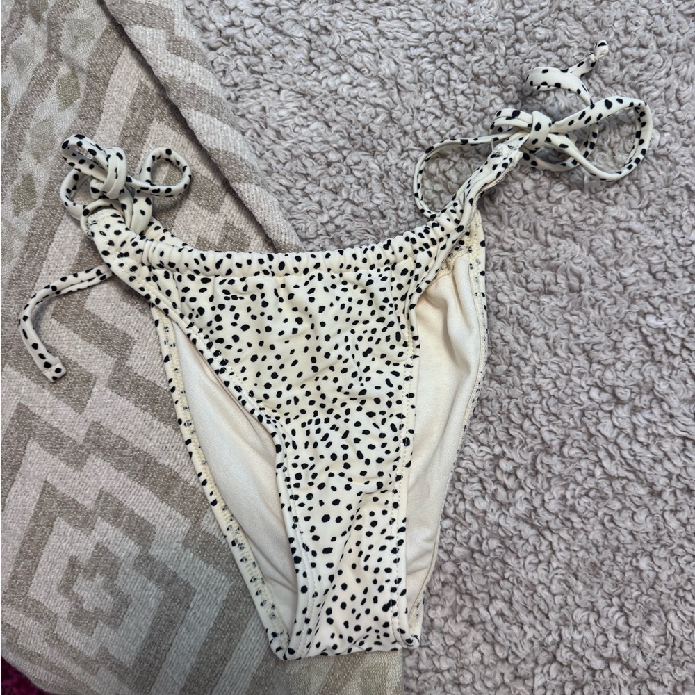 Cream & Black Dalmatian Print Cheeky Tie-Side Bikini Bottom